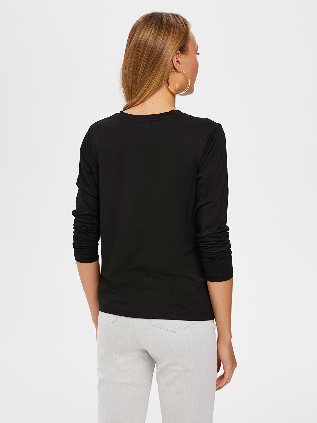 V Yaka Uzun Kol T-Shirt B00012
