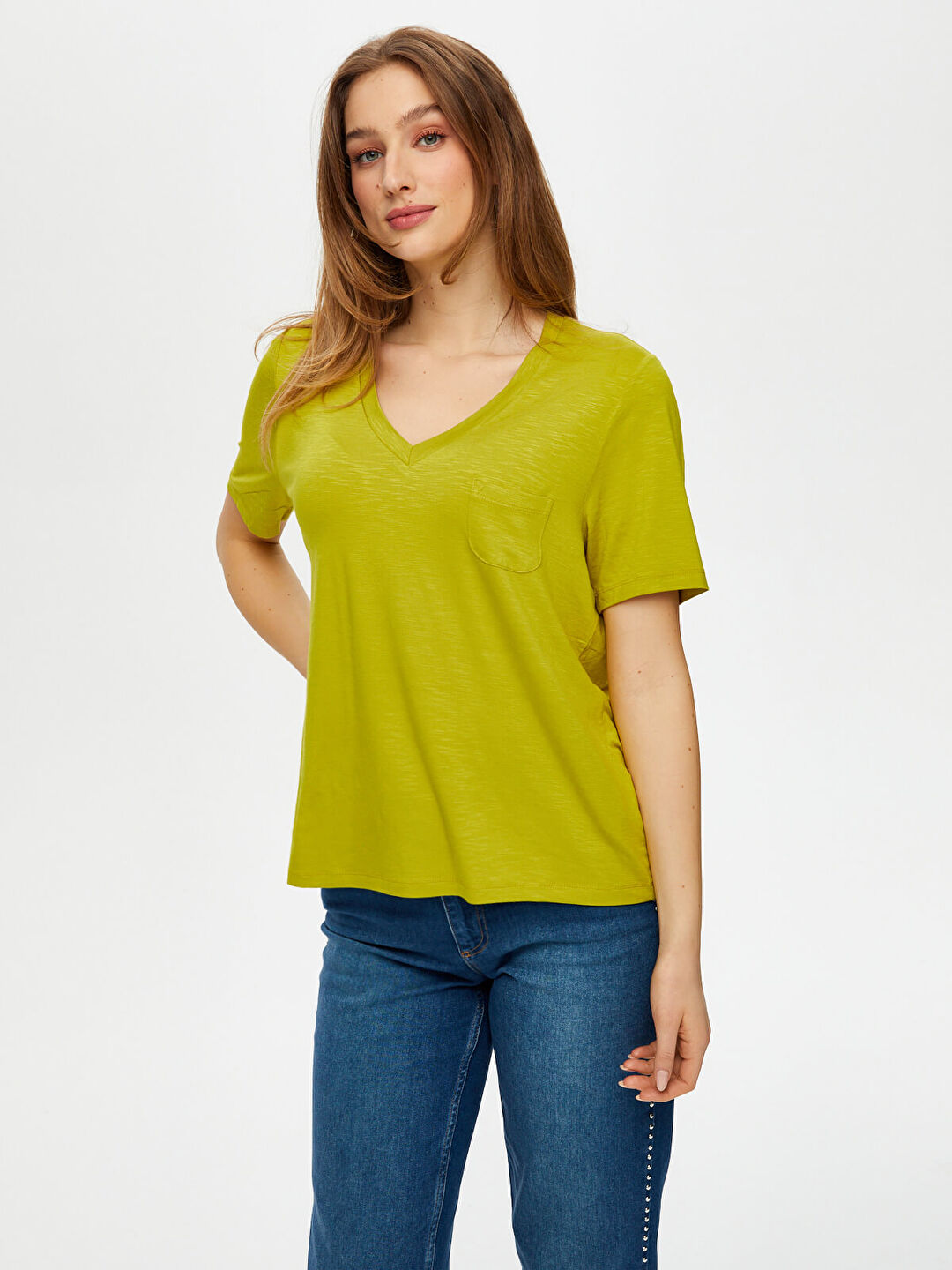 V Yaka Kısa Kollu T-Shirt S25TSH004