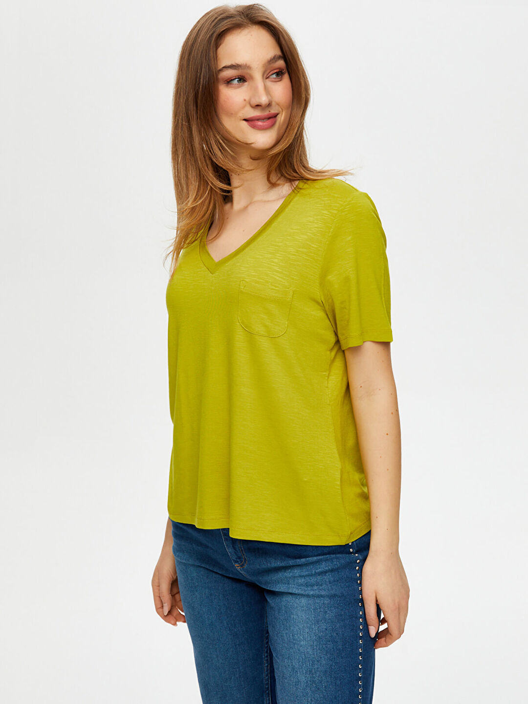 V Yaka Kısa Kollu T-Shirt S25TSH004