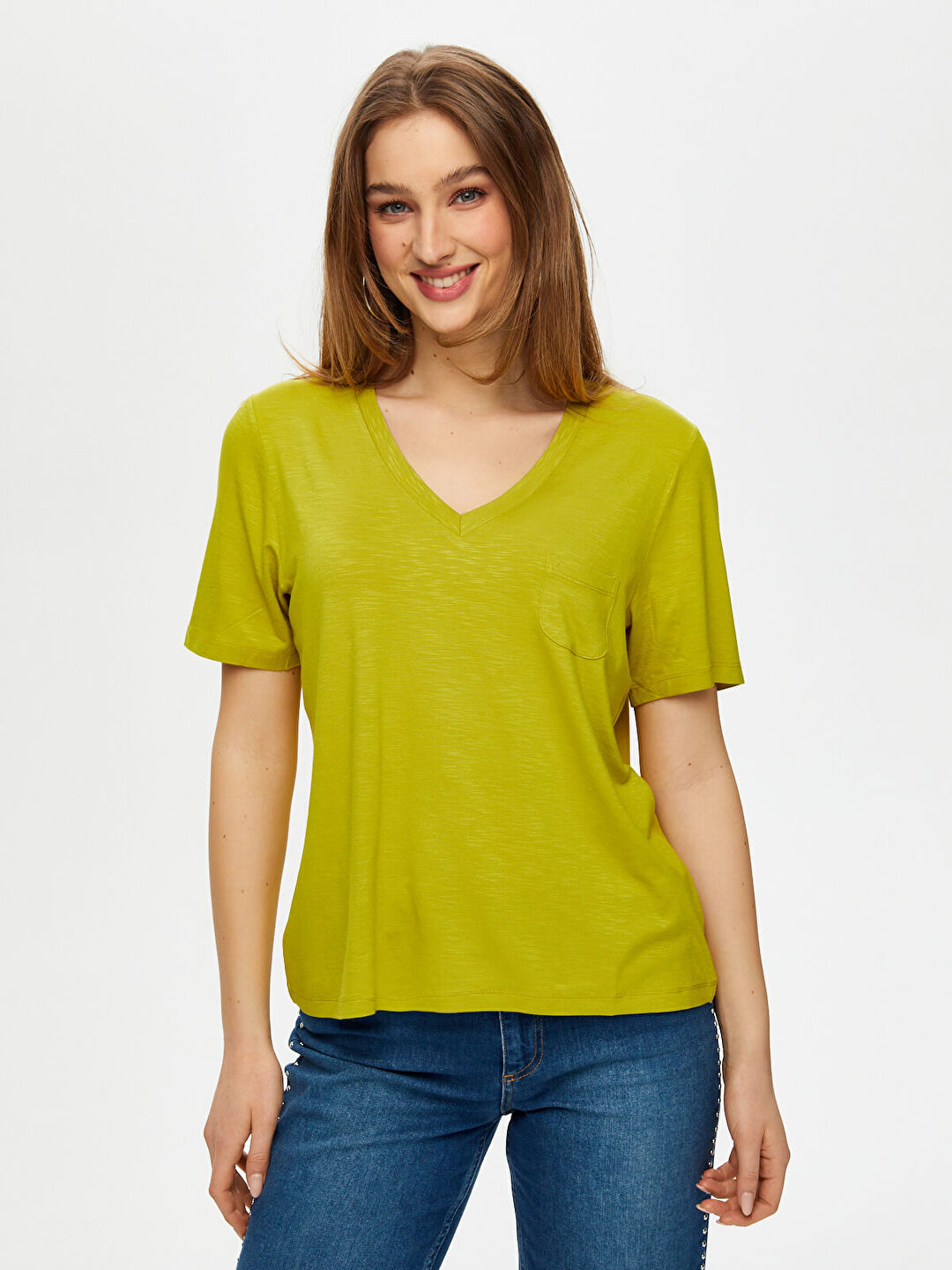 V Yaka Kısa Kollu T-Shirt S25TSH004