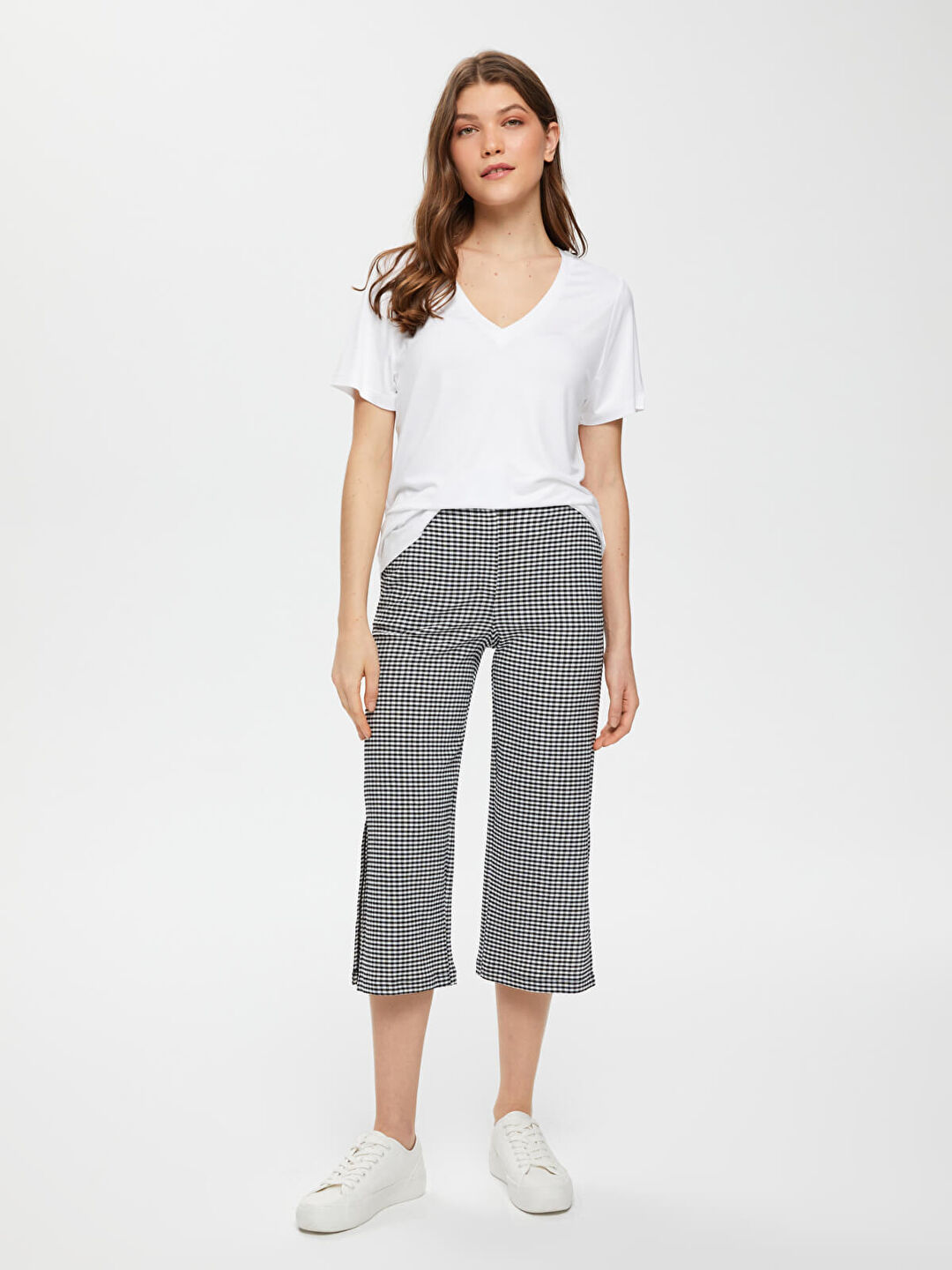 Gıngham Desenli Örme Capri 66214