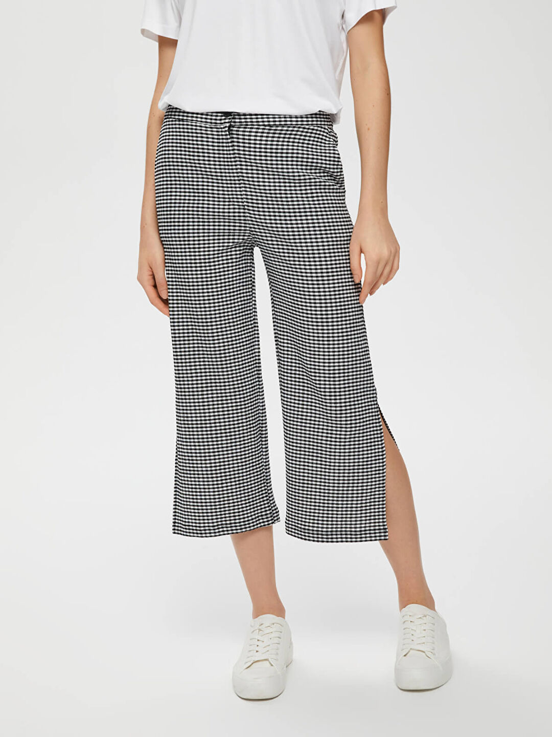 Gıngham Desenli Örme Capri 66214