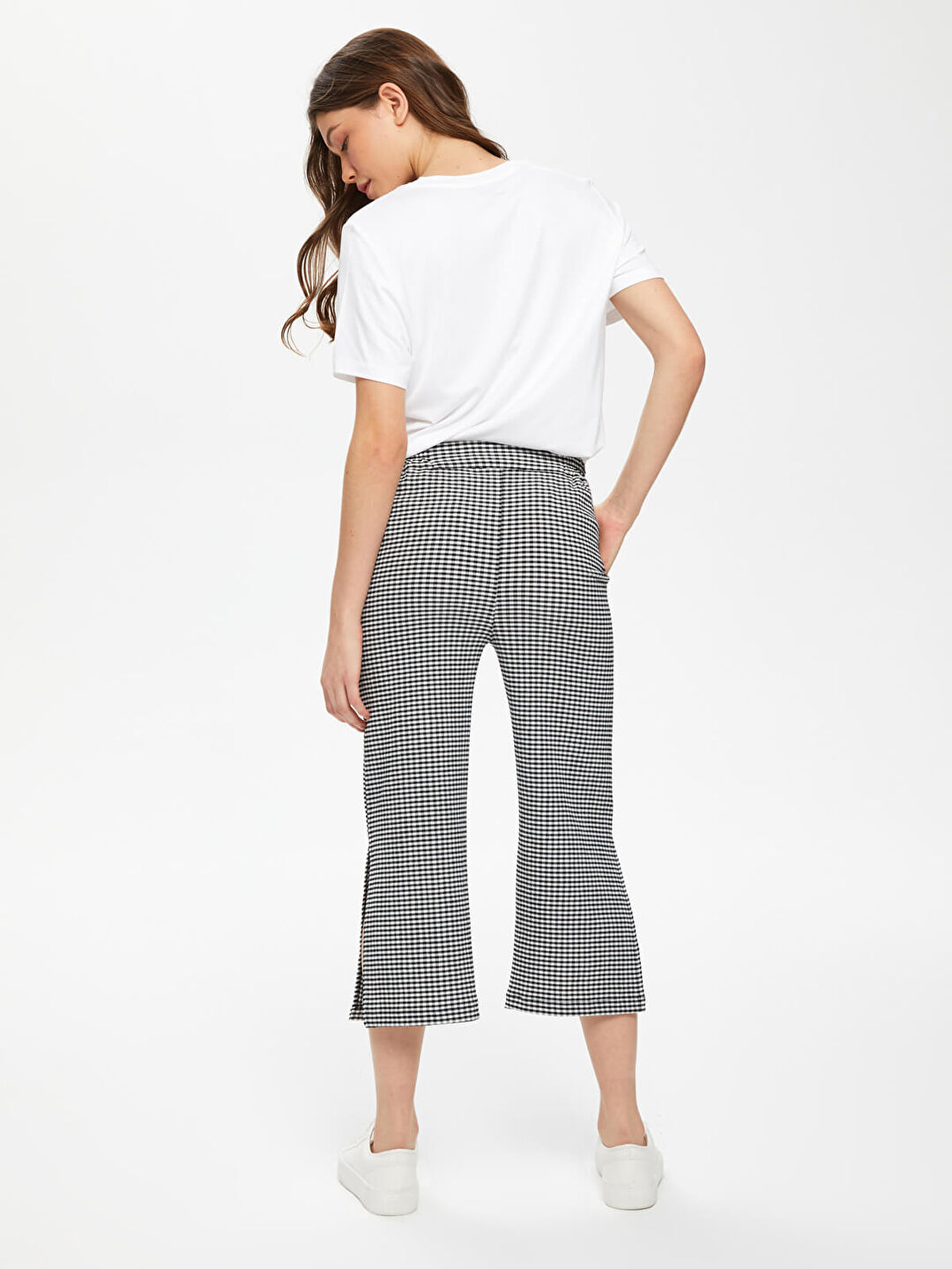 Gıngham Desenli Örme Capri 66214