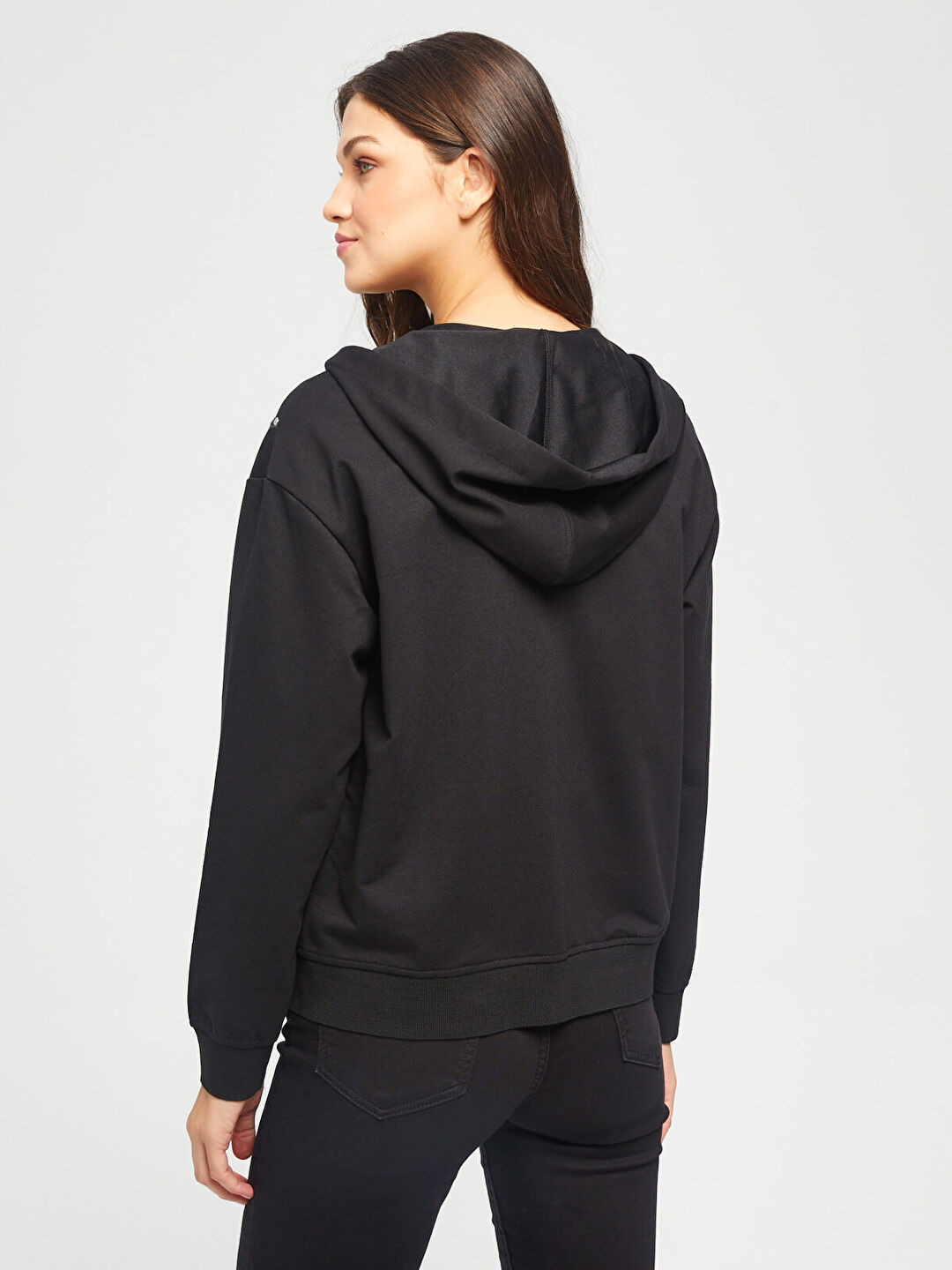 Yaprak Punch Nakışlı Fermuarlı Sweatshirt 67513