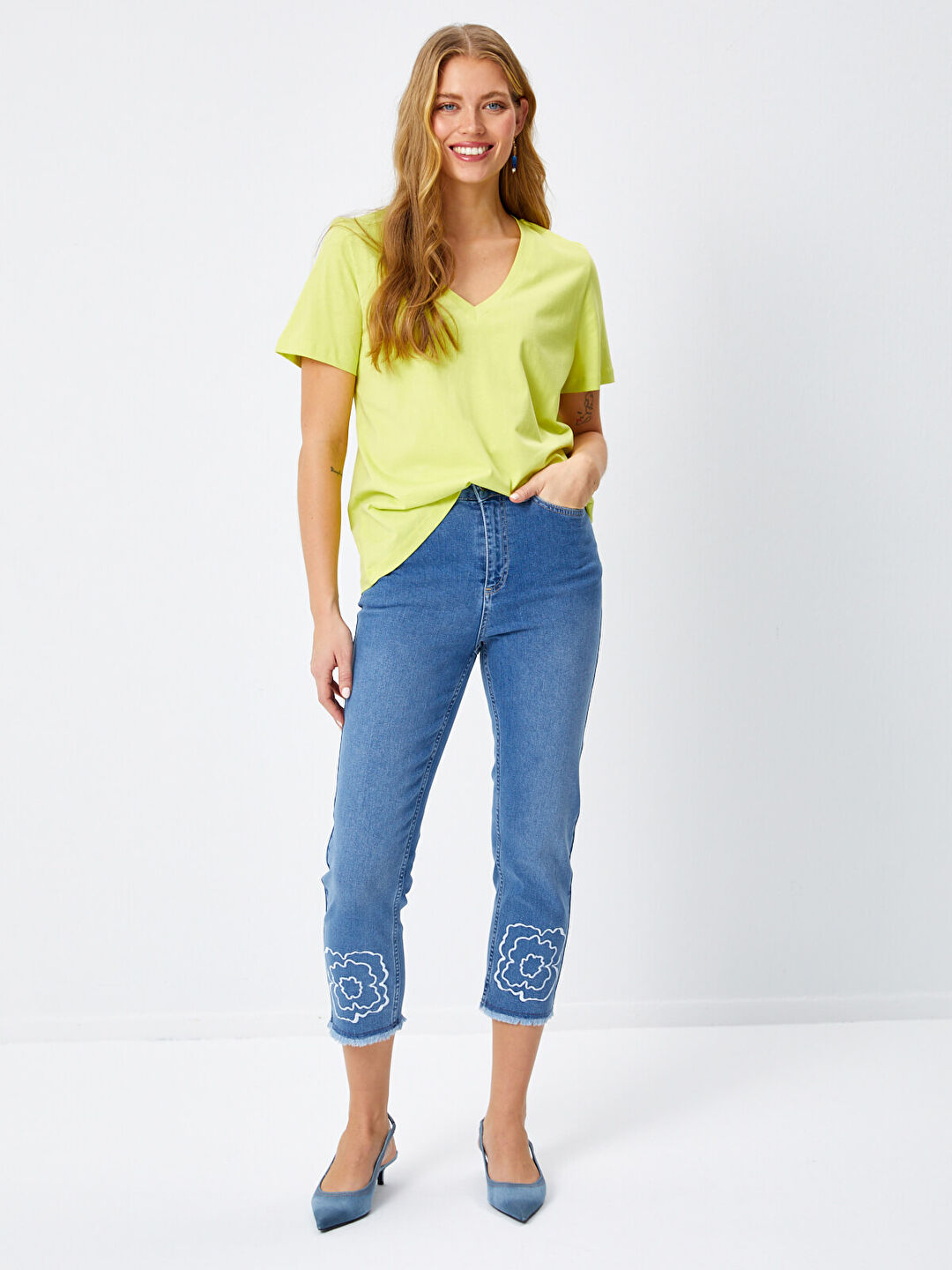 %100 Pamuk V Yaka T-Shirt 68095