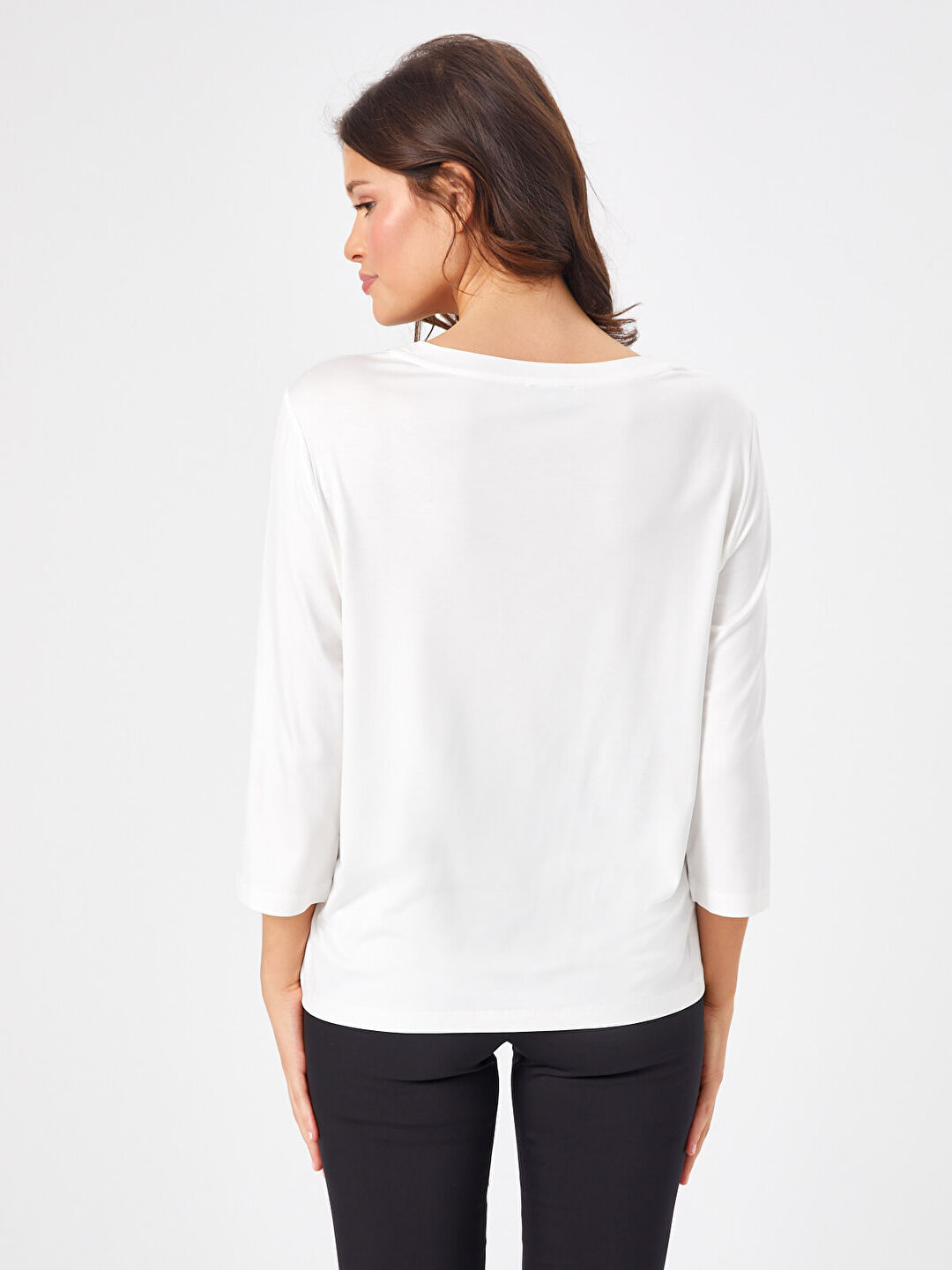 Renk Bloklu Yanları Düğmeli 3/4 Kol Yuvarlak Yak T-Shirt 68638