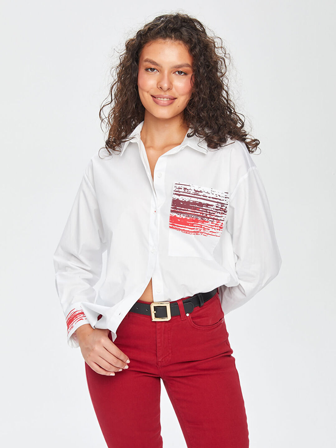 Degrade Baskı Detaylı Poplin Gömlek 69296