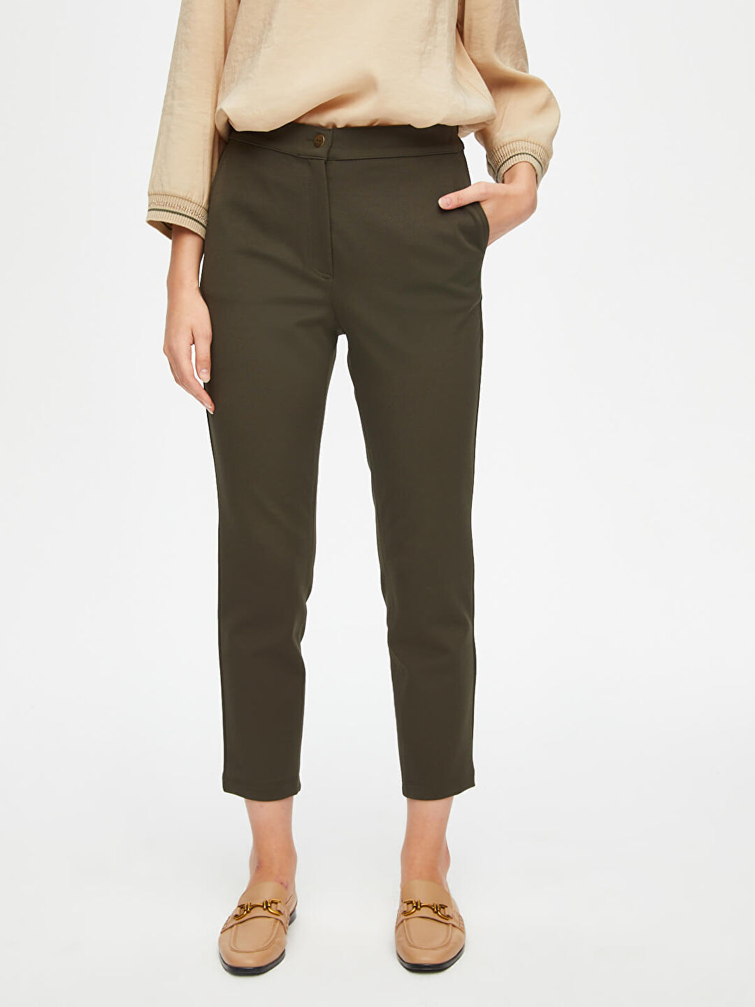 Önü Dikişli Slım Fit Diagonal Doku Örme Pantolon 69485