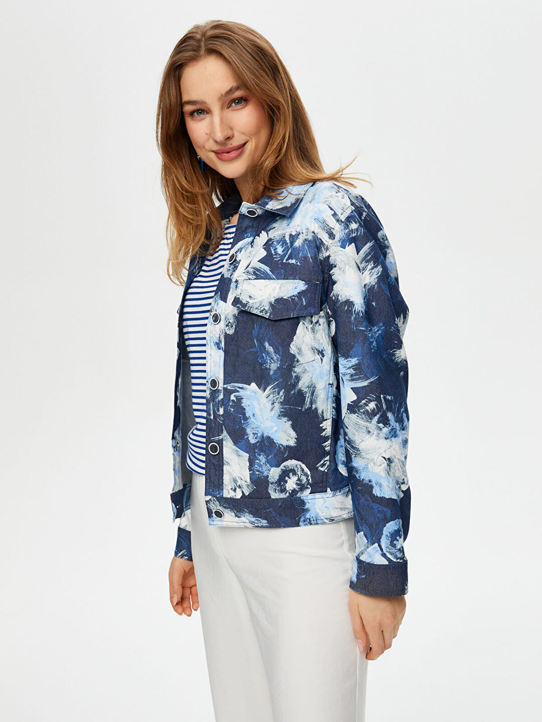Çiçek Desenli Jean Ceket S25JCK003