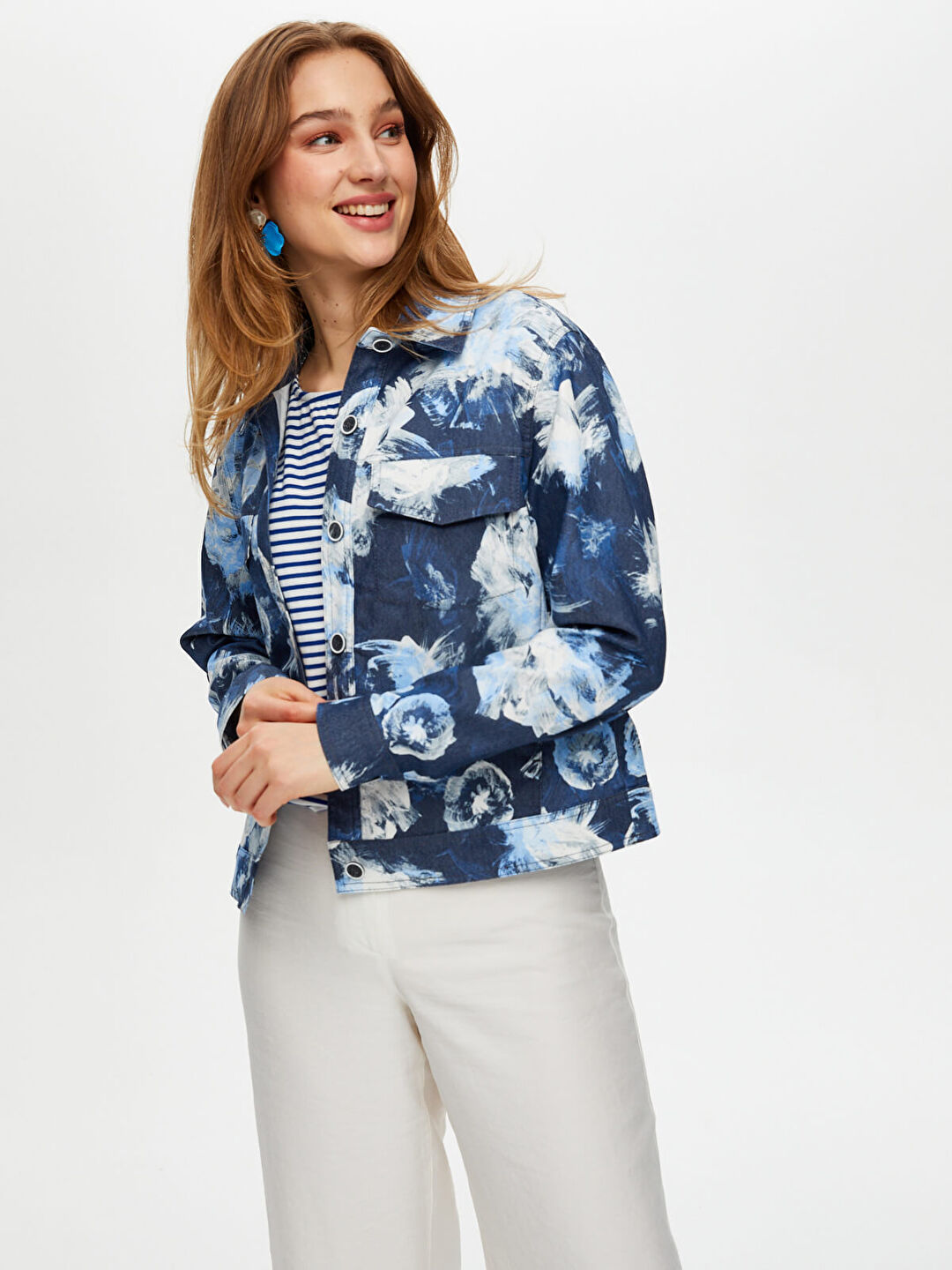 Çiçek Desenli Jean Ceket S25JCK003