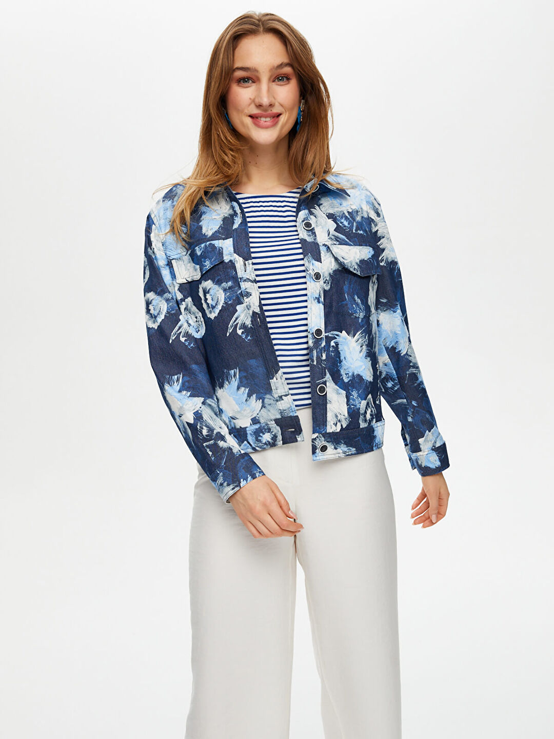 Çiçek Desenli Jean Ceket S25JCK003