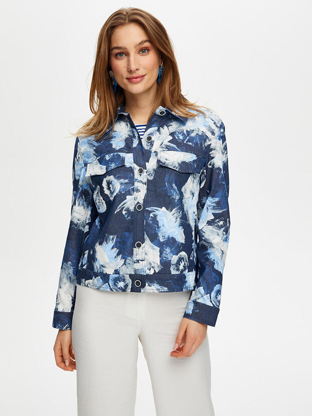 Çiçek Desenli Jean Ceket S25JCK003
