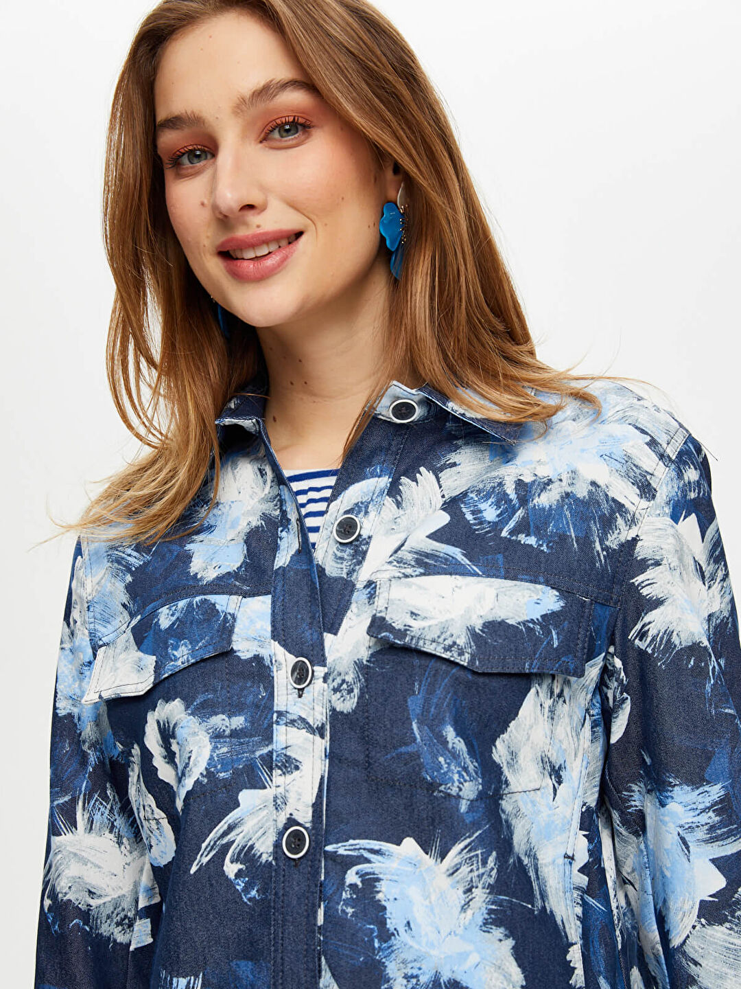 Çiçek Desenli Jean Ceket S25JCK003
